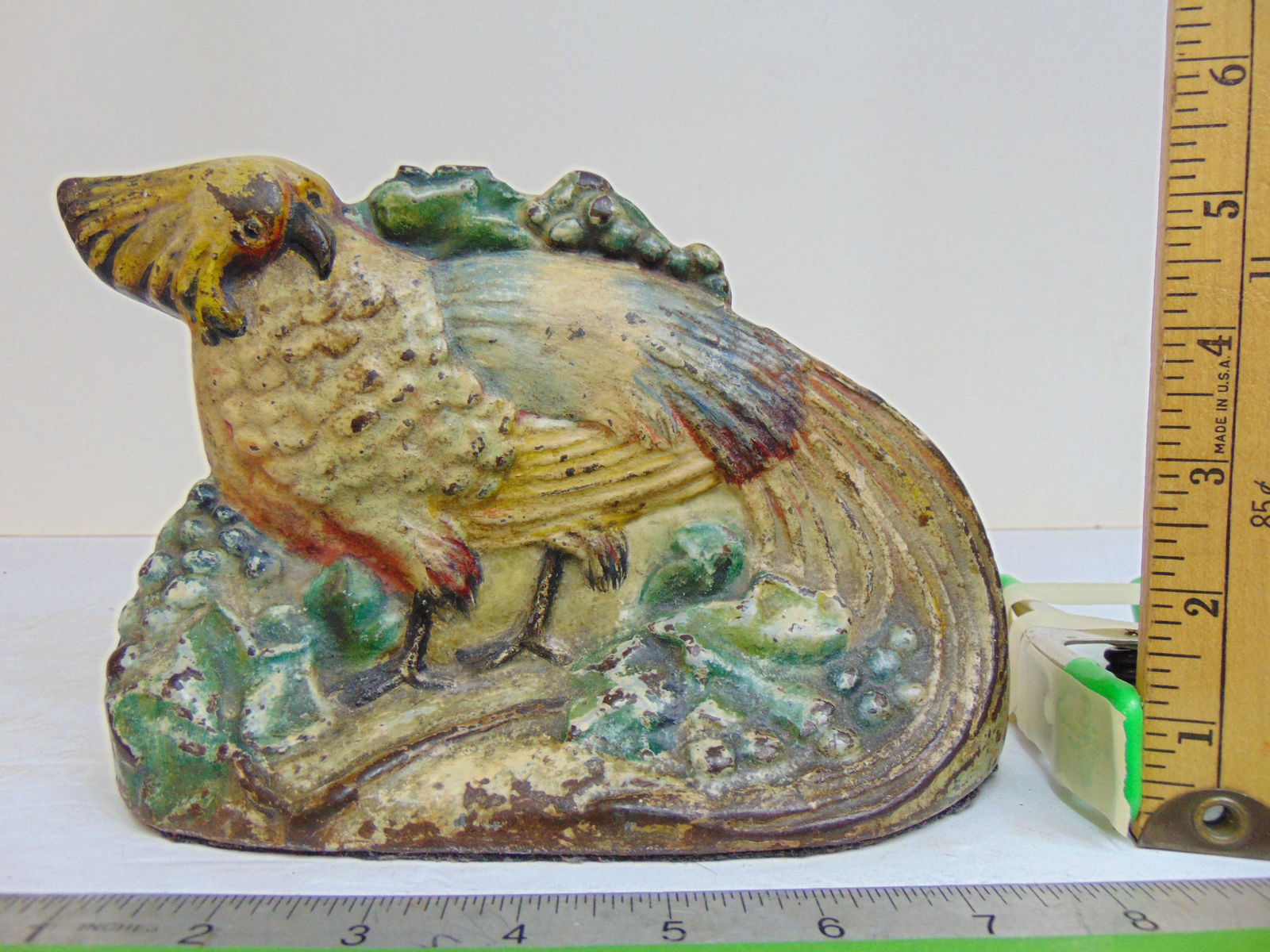 Cast iron doorstop, Parrot, by E.G.M.Co, Toledo, base is 8.5", height is 5.75" (1 of 6)