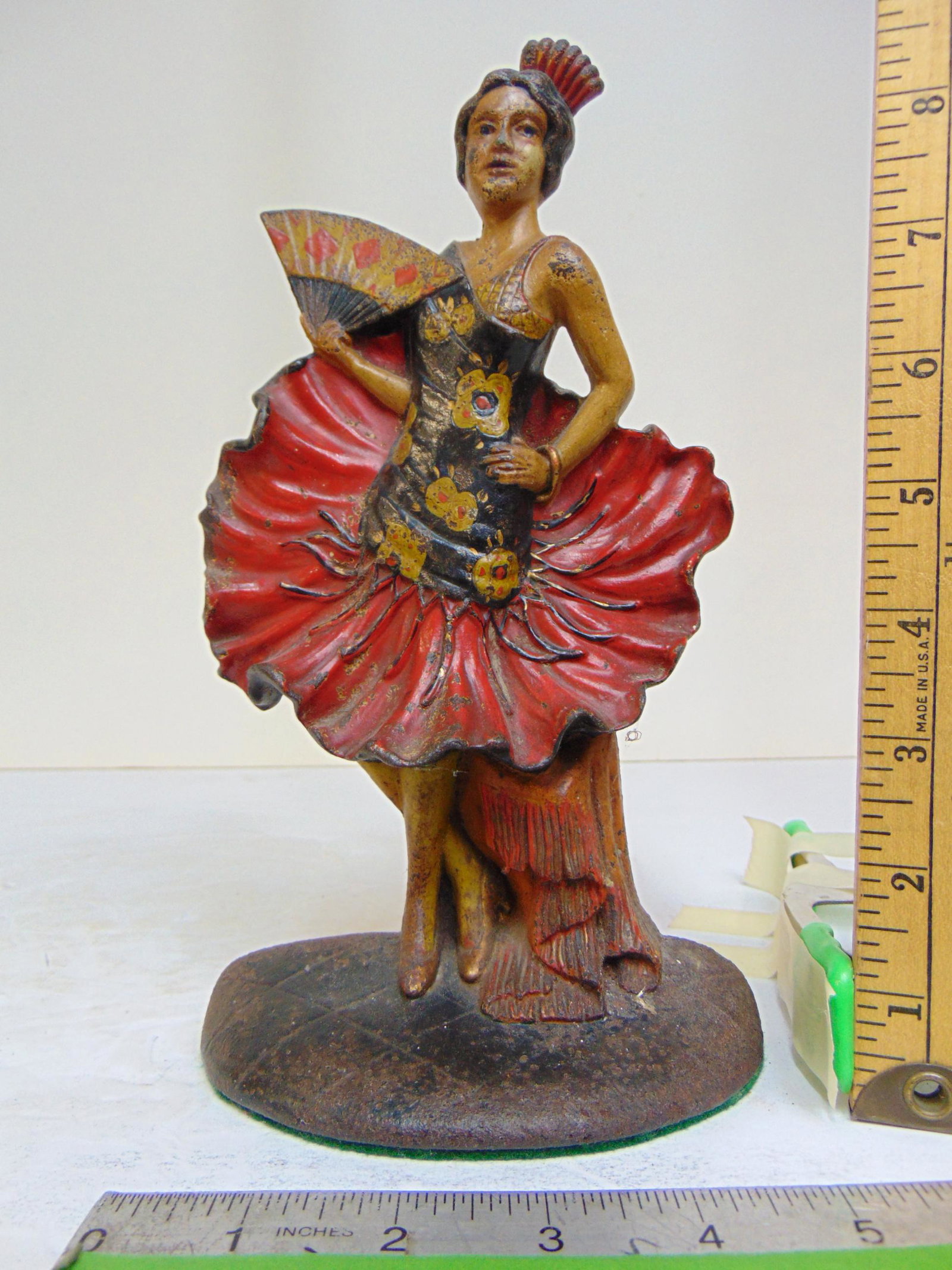 Cast iron doorstop, Spanish dancer with fan, Pt Applied for, height is 9 5/8" (1 of 5)