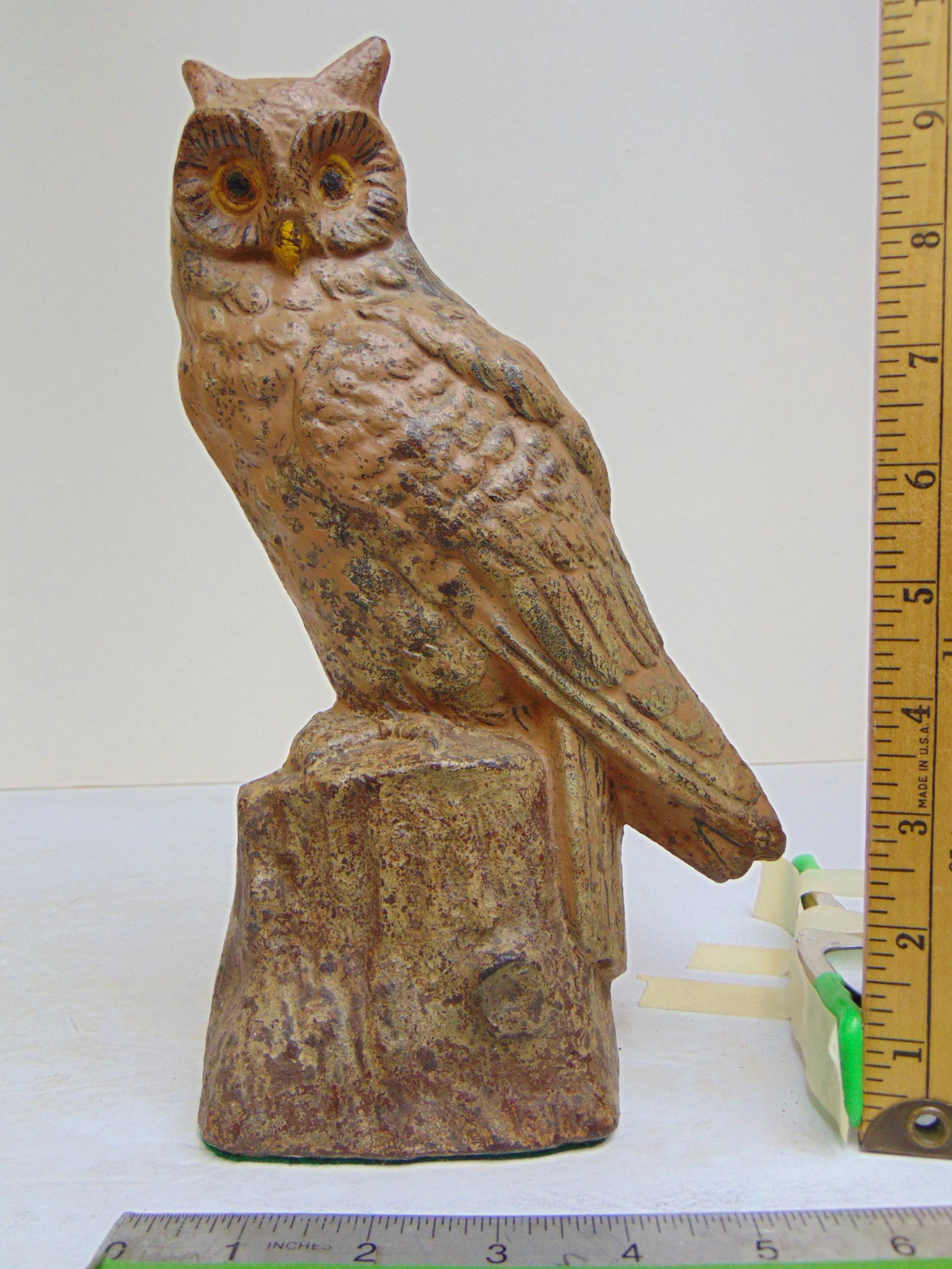 Cast iron owl doorstop, owl on rock, height is 10.5" (1 of 4)