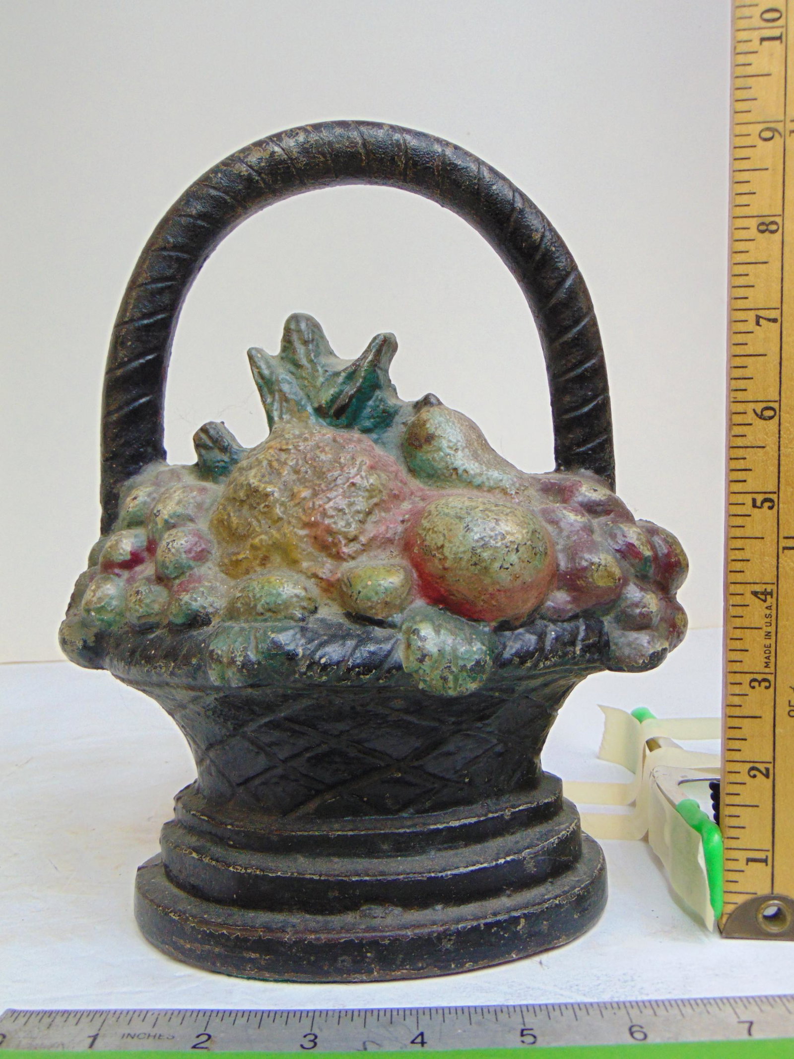 Heavy cart iron fruit basket doorstop, pineapple & more, height is 10" (1 of 4)