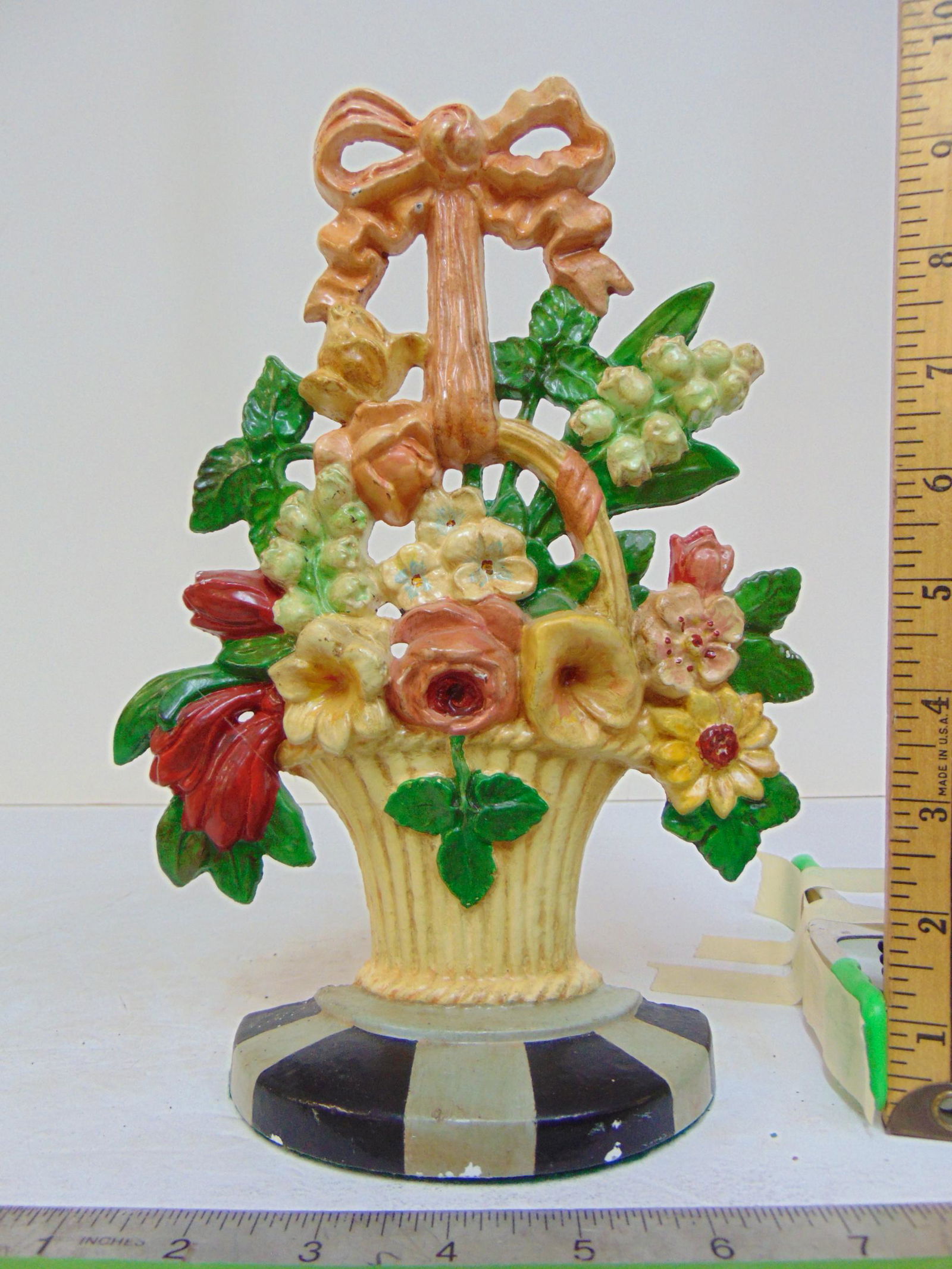 Cast iron flower basket doorstop, ribbon handle, # 189, height is 10.5" (1 of 4)