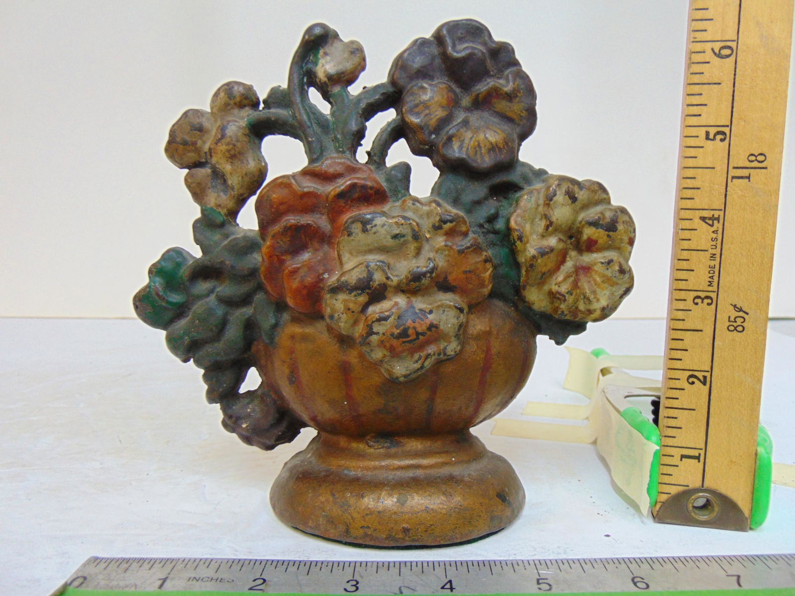 Cast iron floral doorstop, flowers in planter, height is 6.5" (1 of 4)