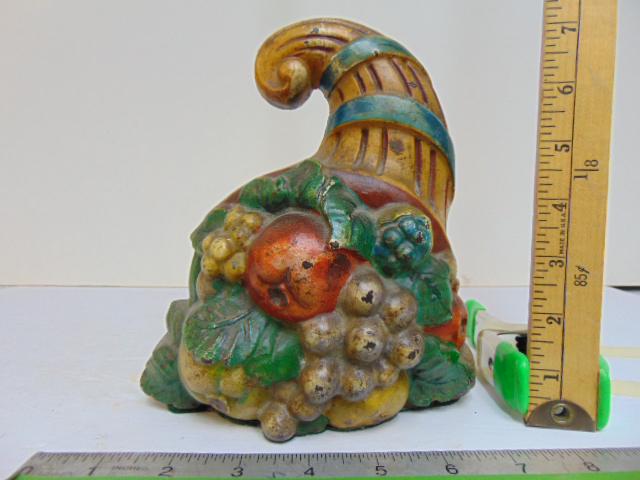 Hubley cornucopia with fruit cast iron doorstop, # 302, circa 1910, height is 7.5" (1 of 4)