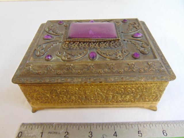 Jeweled & enameled footed trinket box, by E & JB Empire Art Gold , neo-classical design, bottom (1 of 6)