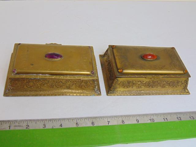 2 La Tausca, Paris boxes with single faceted glass center stone & 4 small stones in corners, one in (1 of 7)