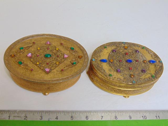 2 Apollo oval jeweled trinket boxes, decorated with intricate designs & multi colored faceted glass (1 of 9)