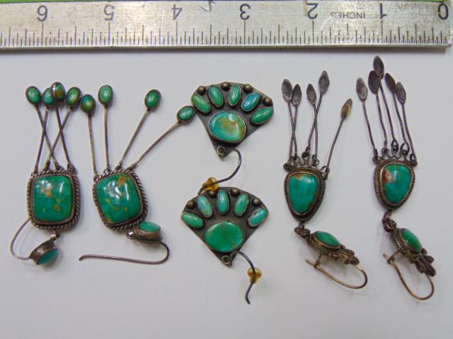 Jewelry. (3) pair of Navajo green turquoise sterling earrings, good condition (1 of 4)