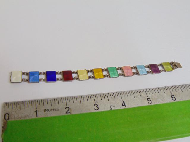Jewelry. VB Volmer Bahner Guilloche enamel & sterling multi color bracelet, 11 individual panels of (1 of 5)