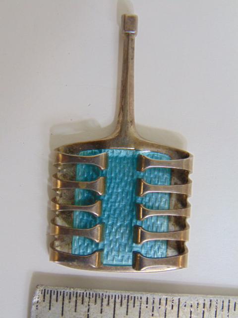 Jewelry. Bjorn Sigurd Ostern Vintage aqua blue guilloche enamel & sterling harp pendant 2 1/2" (1 of 4)