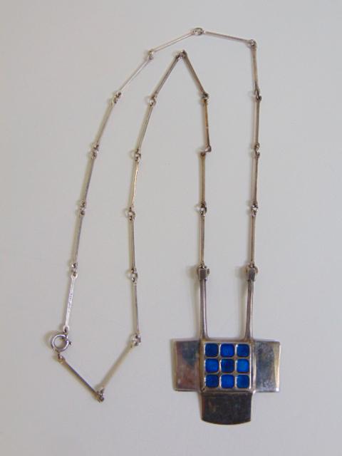 Jewelry. Bjorn Sigurd Ostern for David Andersen Vintage modernist blue guilloche enamel & sterling (1 of 4)