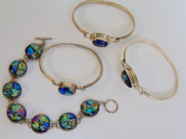 Jewelry. (4) Dichroic sterling bracelets, (3) sterling bangles w/ dichroic glass, 63.47 grams for (1 of 5)