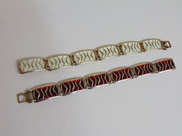 Jewelry. (2) David Andersen Norway sterling & enamel bracelets, both w/ 6 panels/sections of enamel (1 of 4)