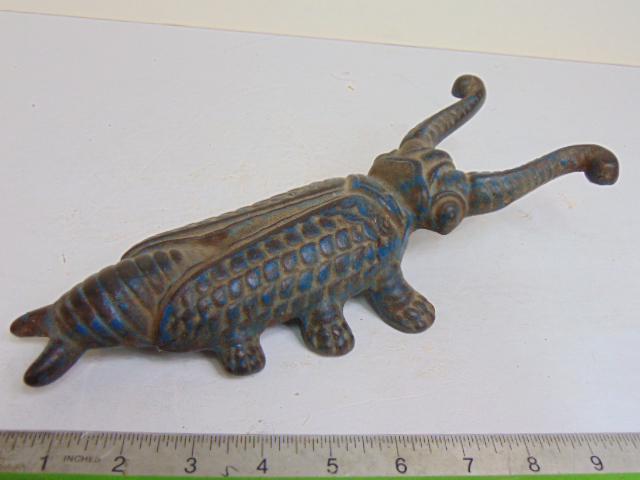 Cast iron beetle boot jack, traces of old blue paint, 11.25" (1 of 4)
