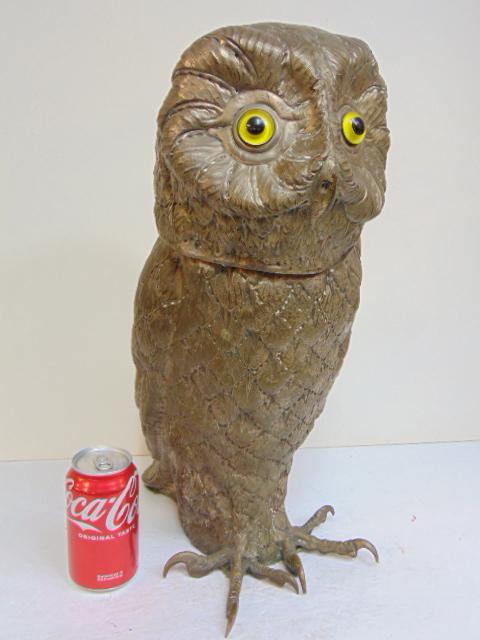 Large copper silver plated owl champagne bucket, glass eyes, height is 19" (1 of 8)