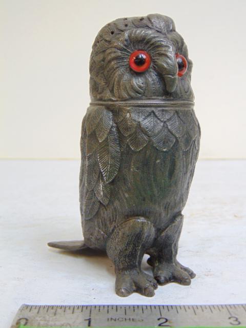 Silver plated owl sugar shaker, glass eyes, height is 4.5" (1 of 5)