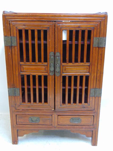 Chinese antique cabinet, Jiangsu, late 19th Century, slatted front doors & sides, cabinet is 26.5": Chinese antique cabinet, Jiangsu, late 19th Century, slatted front doors & sides, cabinet is 26.5" by 14.5", height is 39.75"