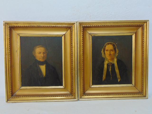 Pair portraits, oil panel by A.C. Schmidt, 1853, in gilt frames, panels are 8.25" by 6.75", American (1 of 8)