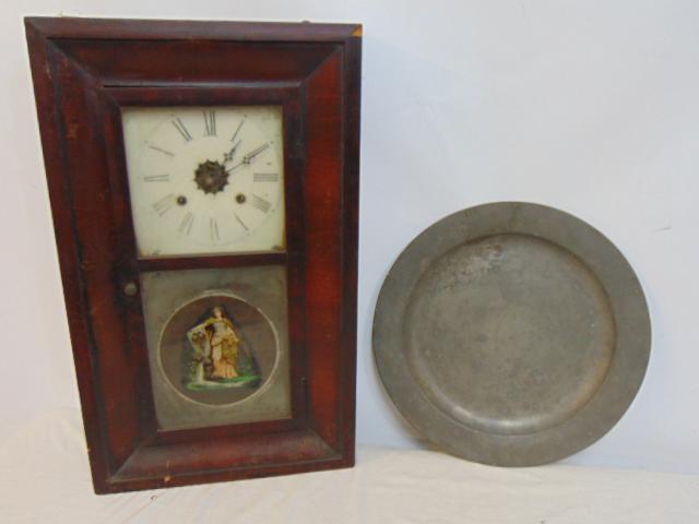 OG clock & pewter plate or dish, dish by Swanson Yeoman, 1753, 16.5" in diameter, OG Clock by (1 of 5)