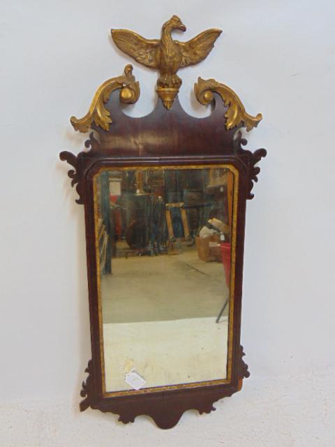 Antique Chippendale mirror with gilt eagle, as is condition, has loss of carvings bottom left & (1 of 4)