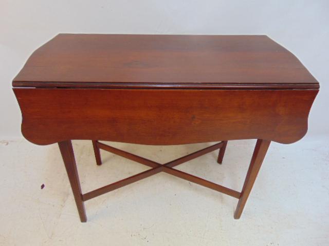 Cherry drop leaf table, cross stretcher base, some loose joints, has single drawer (1 of 4)