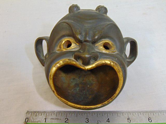 Sterling Bronze Co facial ashtray, dark brown & polished patina accents, signed Sterling Bronze Co,: Sterling Bronze Co facial ashtray, dark brown & polished patina accents, signed Sterling Bronze Co, New York