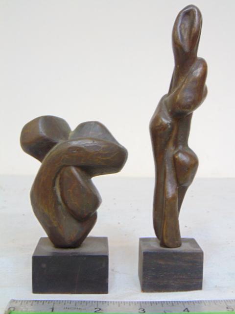 2 small bronze sculptures, abstracts, unsigned, 4.5" & 7.25" tall. (1 of 4)