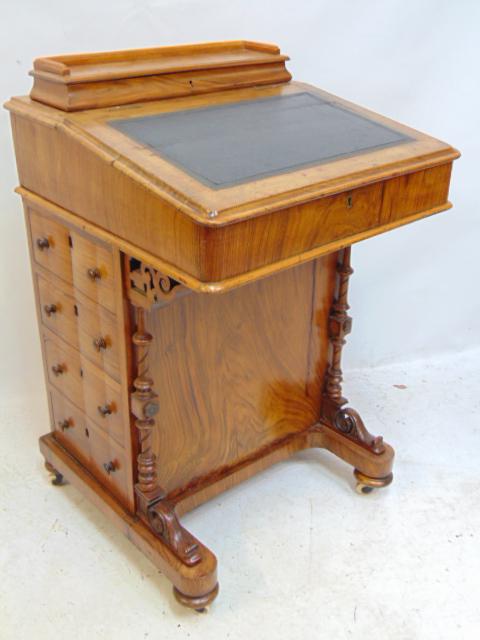 Burl wood Davenport desk with leather top: Burl wood Davenport desk with leather top