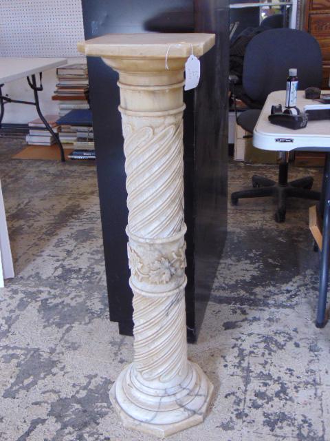 Carved marble pedestal, white marble with carved detail, pedestal is 41.75" tall. (1 of 4)