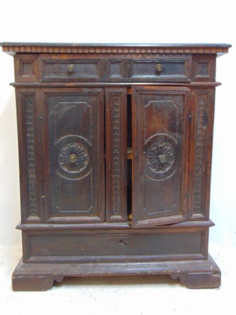Antique carved credenza, cabinet, 18th Century with newer alterations, single drawer over two doors, (1 of 5)