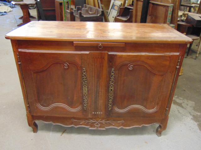 Antique Continental buffet, double door base, with pull out shelf, part interior bottom is missing, (1 of 7)