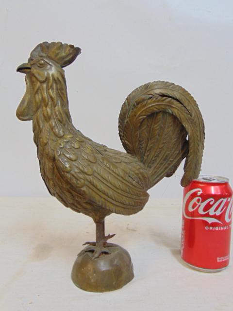 Antique French brass rooster, height is 12" (1 of 4)