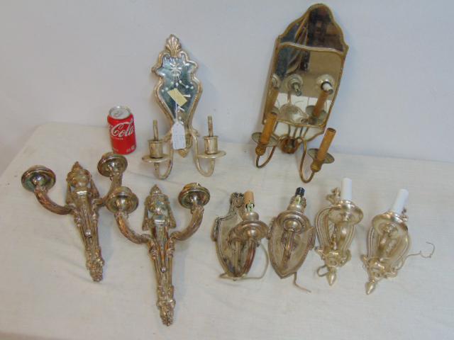3 pair sconces & 2 single sconces by Caldwell, silver plated, Caldwell sconces are mirrored, one in (1 of 11)