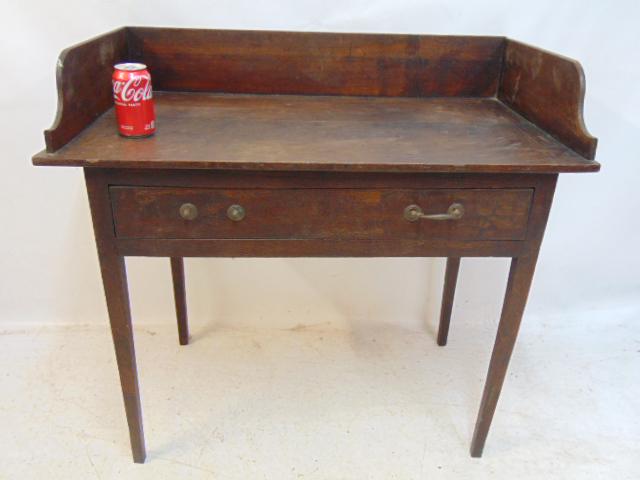 Oak work table with single drawer, table is 36.5" wide, depth is 21.25", height is 34.5", one handle (1 of 4)