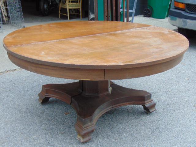 Large round mahogany dining table with 4 leaves, table is 60" in diameter, each leaf is 12", split (1 of 10)