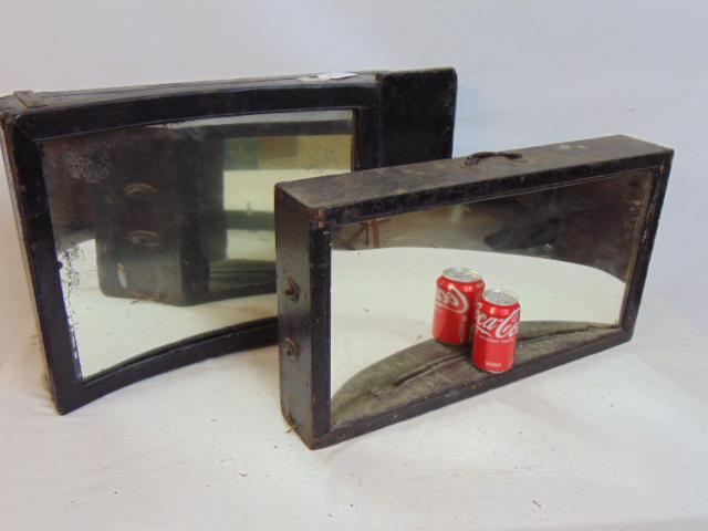 2 small funhouse mirrors, black framed, and portable with handles, one mirror is double sided, (1 of 4)