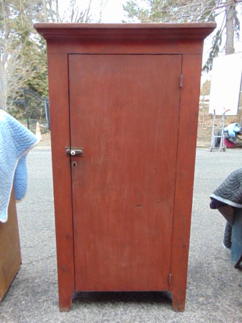Country cupboard in red paint, early 20th Century, height is 57" (1 of 4)