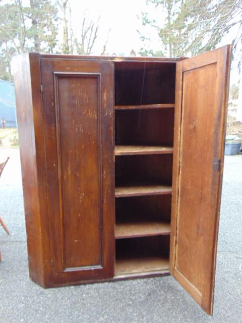 Country corner cabinet, double doors, no paint, height is 63.25" (1 of 4)