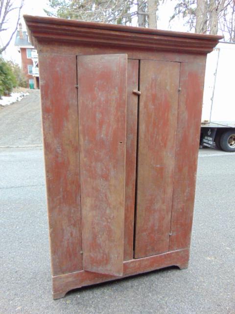 Large double door country cupboard in red paint, cabinet is 53" by 20", height is 76.5" (1 of 4)