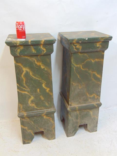 Pair faux painted country pedestals, each pedestal is 13" by 14.25", height is 39.75" (1 of 3)