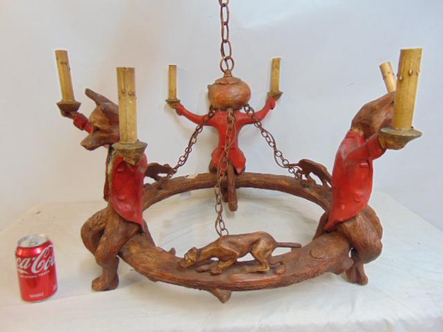 Huebbe composite fox hanging fixture, three foxes holding socket in each paw, mounted on ring, (1 of 5)