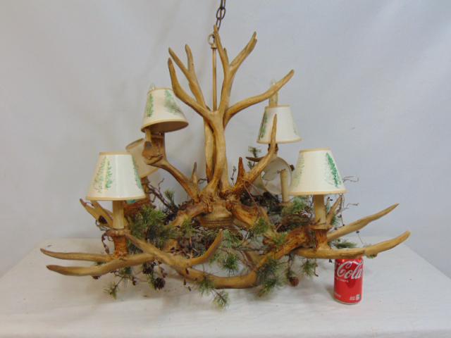 Huebbe composite antler fixture with various birds & nest, diameter is 39" (1 of 5)