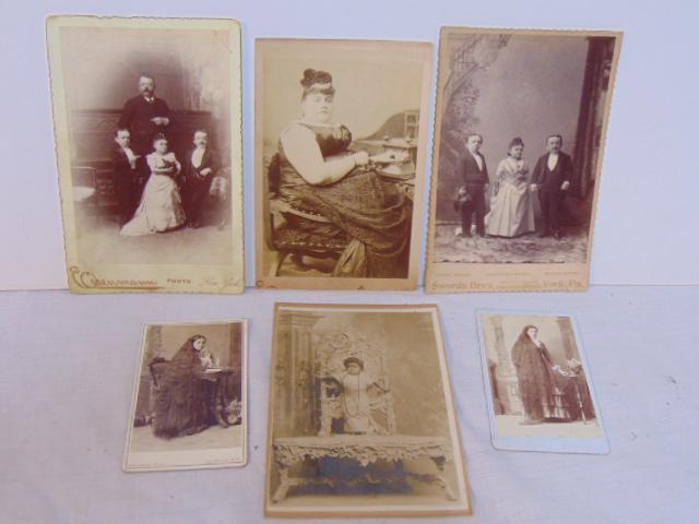 6 early circus performer photographs, including "Big Alice" (cut down), "Princess Wee Wee", "Tom (1 of 7)