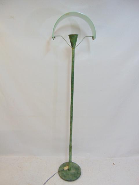 Large copper floor lamp with curved frosted glass panel, height lamp is 75.5" (1 of 5)
