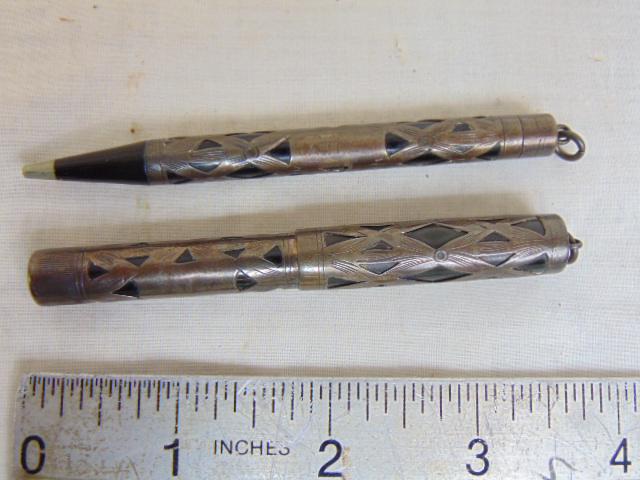 2 sterling overlay pens by Waterman, Ideal # 452 1/2, 3 5/8": 2 sterling overlay pens by Waterman, Ideal # 452 1/2, 3 5/8"