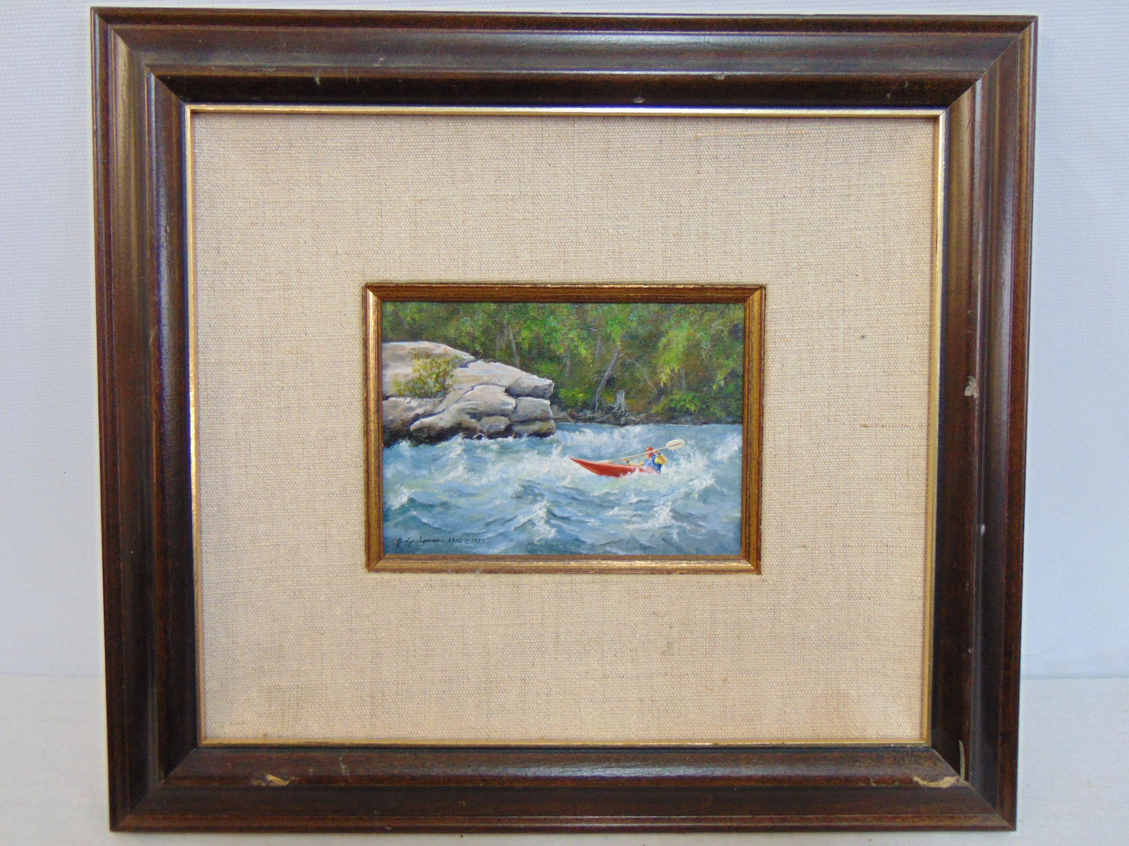 Miniature painting, Judy Syverson, A.R.M.S. , "Whitewater", 2 7/8" by 4 1/8", Royal Society of: Miniature painting, Judy Syverson, A.R.M.S. , "Whitewater", 2 7/8" by 4 1/8", Royal Society of Miniature Painters, London, England / Bigfork, Montana.