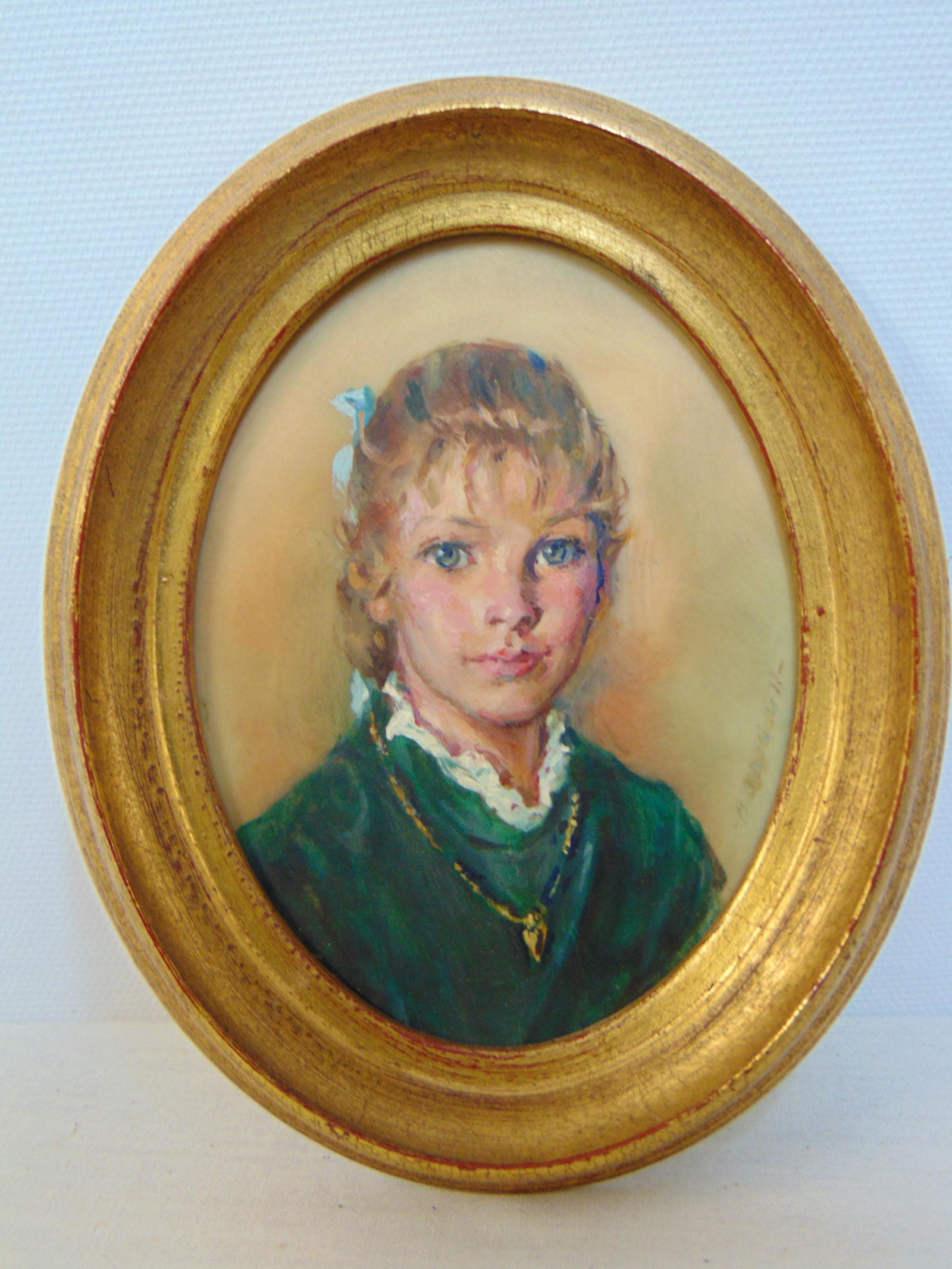 Miniature painting, Helen B. Duckwall, "Lisyl", portrait girl, oil on ivorine, 3.75" by (1 of 4)