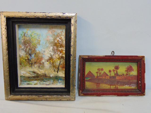 2 small painting, Stacy Szmak & V. Packvinolz (?), "Voice of Autumn", Stacy Szmak, oil on masonite, (1 of 7)