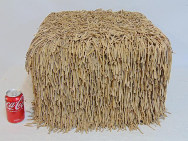 Mid Century ottoman with leather fringe covering in beige, 19" by 19", 13" tall. (1 of 4)