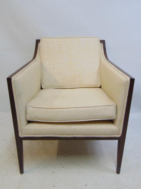 1960's mahogany armchair, upholstered (pillows) seat & back, Mid Century design, no name: 1960's mahogany armchair, upholstered (pillows) seat & back, Mid Century design, no name