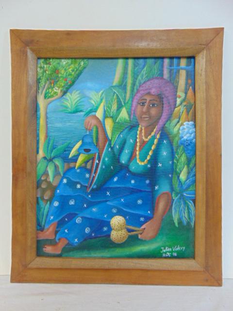 Painting, Haitian, portrait lady, Julien Valery, Haiti 1998, oil on canvas, 20" by 16" (1 of 6)